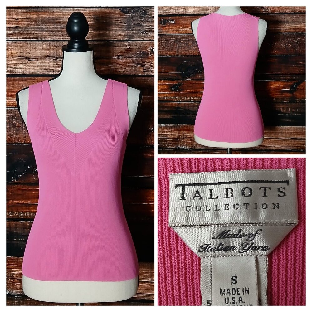 Talbots Collection Vintage Top Size S Pink Italian Knit Viscose Tank Made in USA